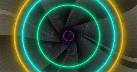 Abstract Neon Circles on Futuristic Geometric Background