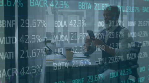 Businessman Analyzing Stocks with Futuristic Information Display