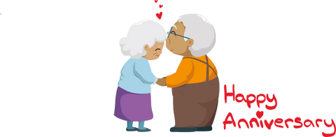 Cute Elderly Couple Anniversary Portrait on Transparent Background