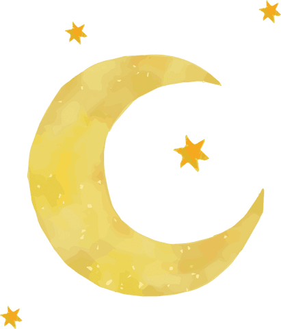 Watercolor Crescent Moon with Stars on Transparent Background