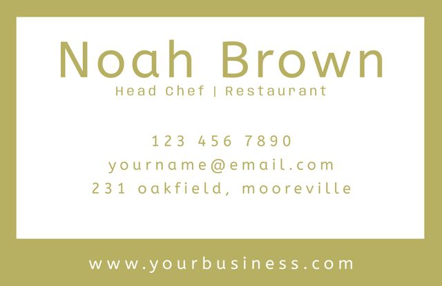 Minimalist business card template featuring clean typography and professional design. Perfect for professionals such as chefs, corporate representatives, entrepreneurs, and executives. Ideal for use in business networking events and for creating a strong, lasting first impression.