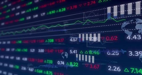 Glowing Financial Market Dashboard Showing Live Tickers Line Charts Bars Data Indicators