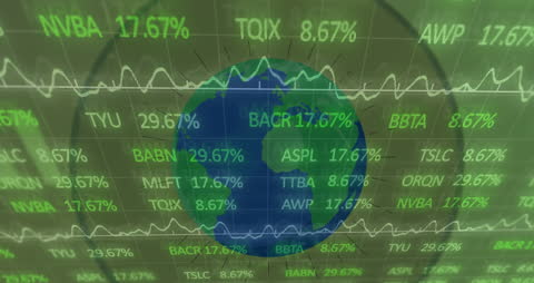 Animated Stock Market Data with Globe Overlay Conveys Global Economy