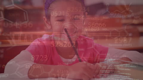 Science and Learning: Child Studying with Data Overlay