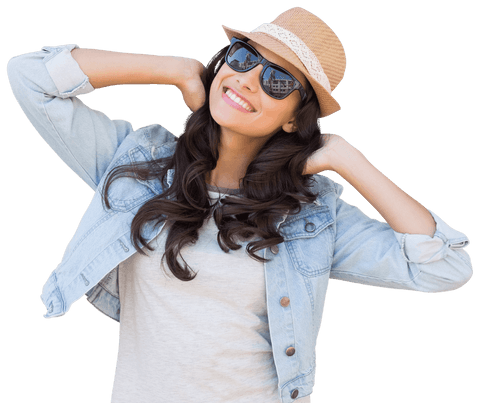 relaxed young woman in hat and denim jacket with transparent background - Download Free Stock Videos Pikwizard.com