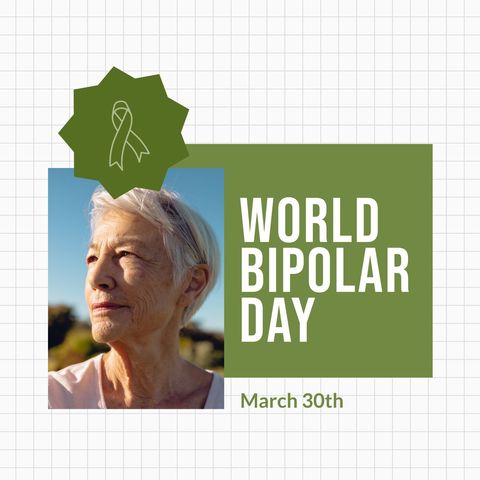 World bipolar day awareness with senior woman