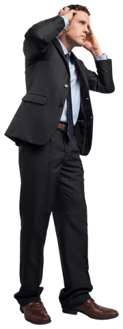 Transparent Businessman Stress Gesture Holding Head in Suit