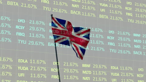 UK Flag with Stock Market Data Animation