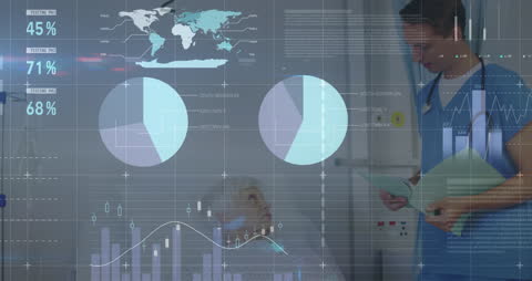 Doctor Analyzing Data over Virtual Digital Graph Interface