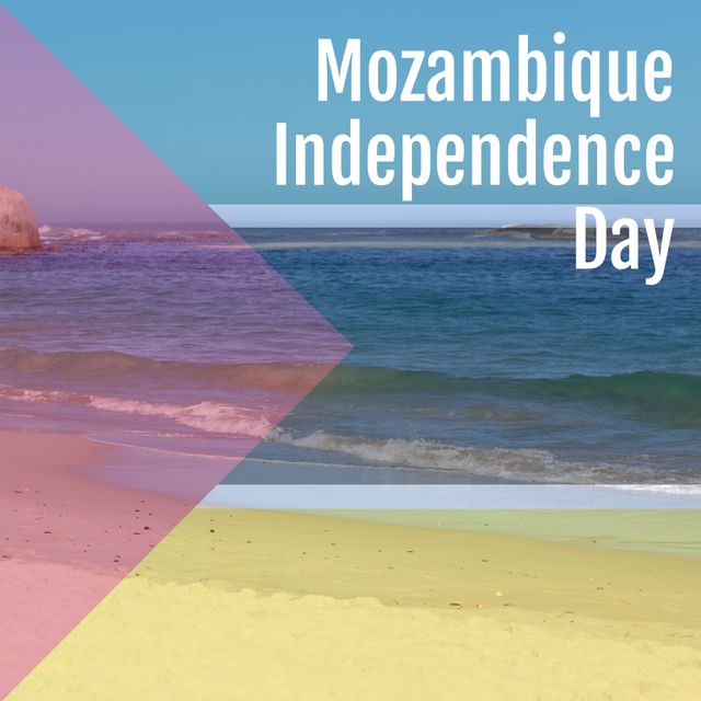 Mozambique Independence Day Celebration Graphic with Coastal Background - Download Free Stock Templates Pikwizard.com