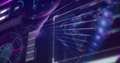 Futuristic DNA Double Helix with Digital Interface