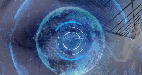 Digital interface over eye with globe and network connections
