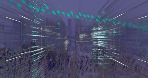 Digital Code Flow Through Futuristic Virtual Landscape - Download Free Stock Images Pikwizard.com