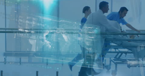 Diverse Medical Team with Digital Data Overlay