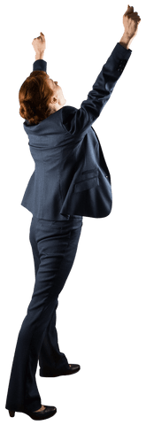 Businesswoman Cheering with Arms Raised on Transparent Background