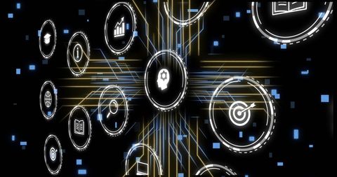 Futuristic Network with Data and Technology Symbols - Download Free Stock Images Pikwizard.com