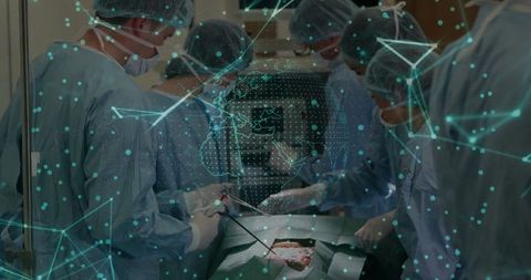Surgical Team Performing Precision Operation with Digital Network Overlay