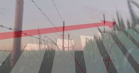 Agriculture Success Visualized with Red Arrow and Barbed Fence