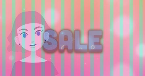 Colorful Sale Illustration with Cartoon Woman and Striped Background - Download Free Stock Images Pikwizard.com
