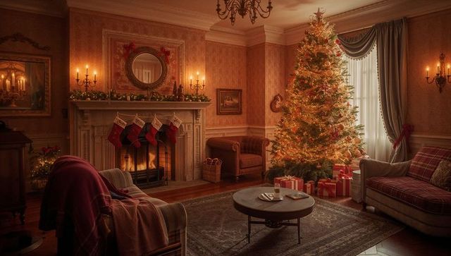 Luxurious Living Room Decorated for Christmas