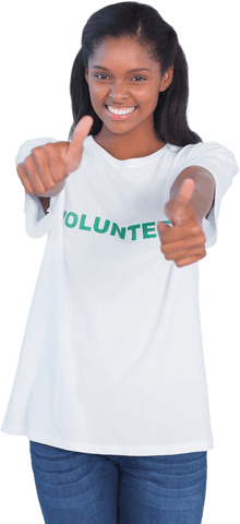 Smiling Woman in Volunteer T-Shirt Giving Thumbs Up Transparent PNG