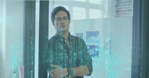 Caucasian businessman engaging with digital data interface