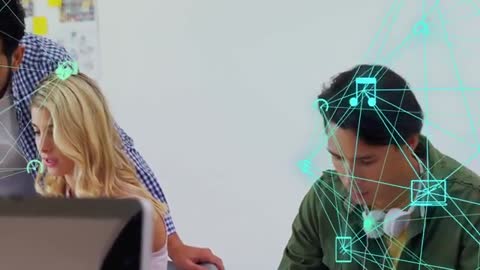 Diverse Team Collaborating with Digital Network Animations