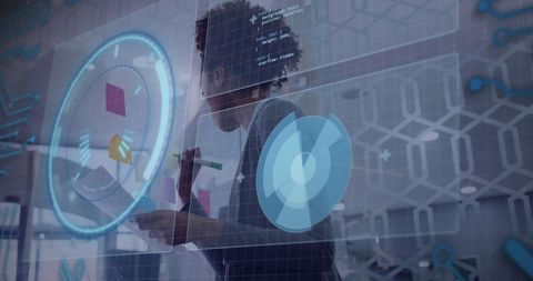 Businesswoman Innovating with Transparent Interactive Screen Interface - Download Free Stock Images Pikwizard.com