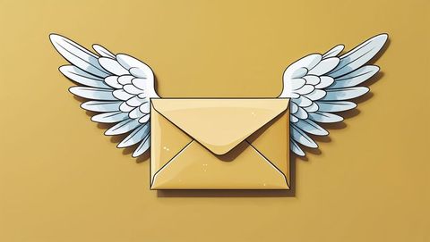 Flying envelope with wings illustrating communication concept