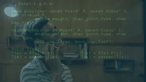Tech Engineer Solving Complex Coding on Phone in Office