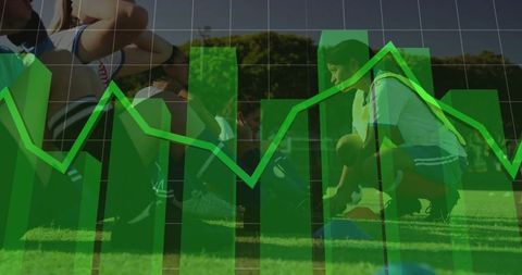 Female soccer team collecting balls with chart overlay