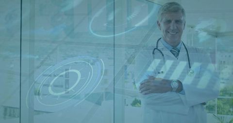 Futuristic Healthcare Professional with Digital Interface Overlay