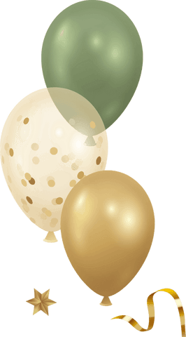Festive balloon cluster with confetti on transparent background