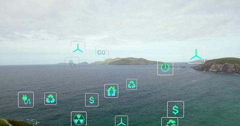 Environment Conservation Icons Over Tranquil Seascape