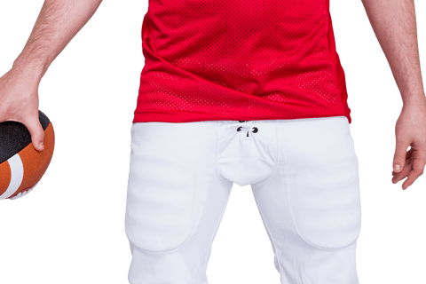 Transparent half portrait of american football player holding ball