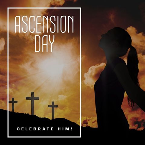 spiritual sunset with silhouette of woman and crosses on ascension day - Download Free Stock Templates Pikwizard.com