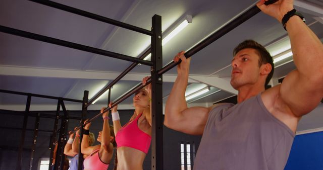 Group of Fit People Doing Pull-ups in Gym - Download Free Stock Images Pikwizard.com