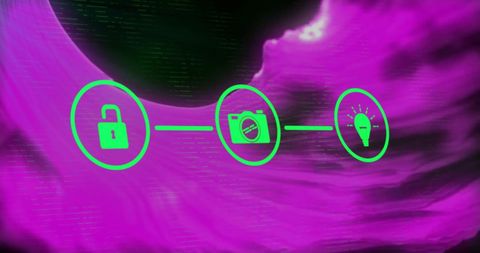 Digital network symbols with purple abstract background
