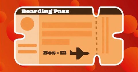 Retro boarding pass illustration on orange background with plane icon and perforated tear