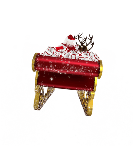 Santa's sleigh overflowing with gifts on transparent background
