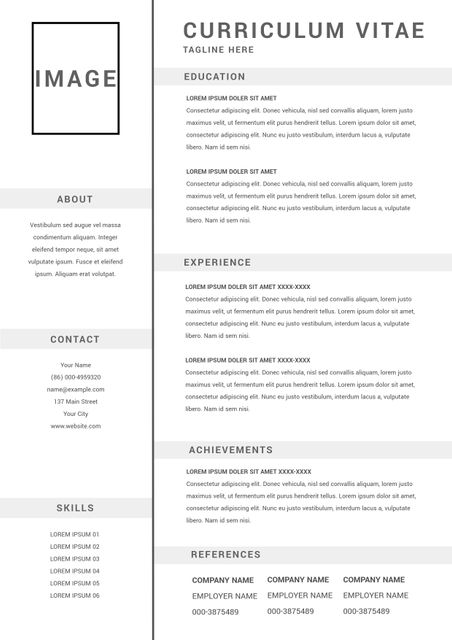 This CV template features a modern and clean design with dedicated space for a professional photo, enabling job seekers to present their credentials and experiences clearly and attractively. It helps in organizing educational background, work experience, achievements, skills, and references in a structured format. This template is optimal for professionals in various fields looking to make a strong impression on potential employers. Its sleek layout enhances clarity and readability, making it easier for hiring managers to review qualifications.