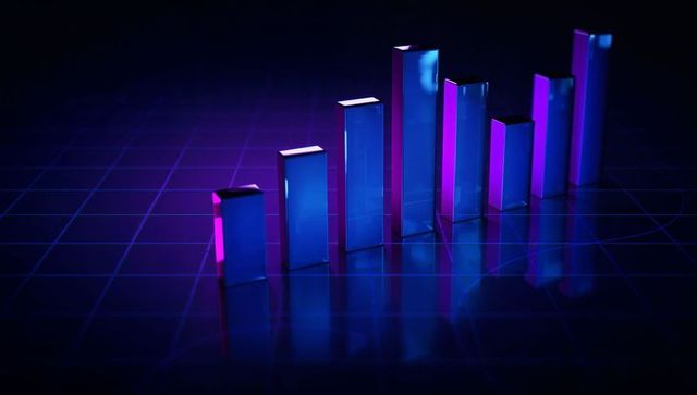 Futuristic Bar Graph on Dark Digital Grid