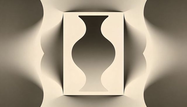 Paper cutout vase casting sculptural shadows on folded backdrop minimalist papercraft