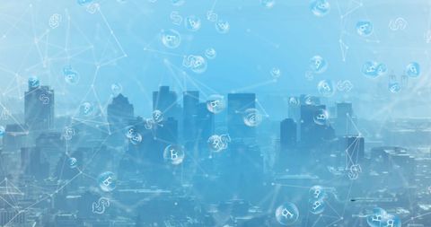 Aerial Cityscape with Floating Cryptocurrency Symbol Overlay - Download Free Stock Images Pikwizard.com