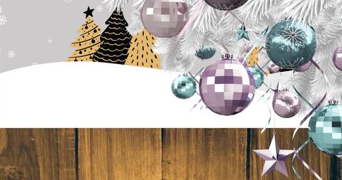 Festive Christmas Tree and Decorations in Winter Wonderland