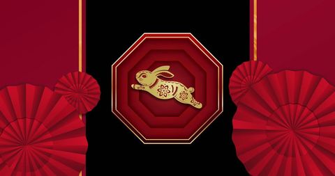 Chinese New Year Decorative Design with Gold Rabbit Motif