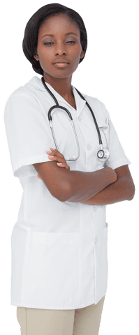 Confident Female Nurse Standing with Stethoscope and Crossed Arms Transparent