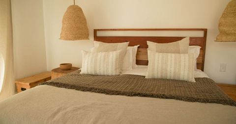 Minimalist scandinavian bedroom interior design with rustic touch