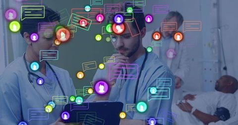 Medical Professionals Collaborating with Data Interfaces in Hospital