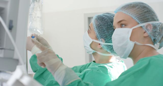 Healthcare Professionals Checking Drip Bag in Hospital Room - Download Free Stock Images Pikwizard.com